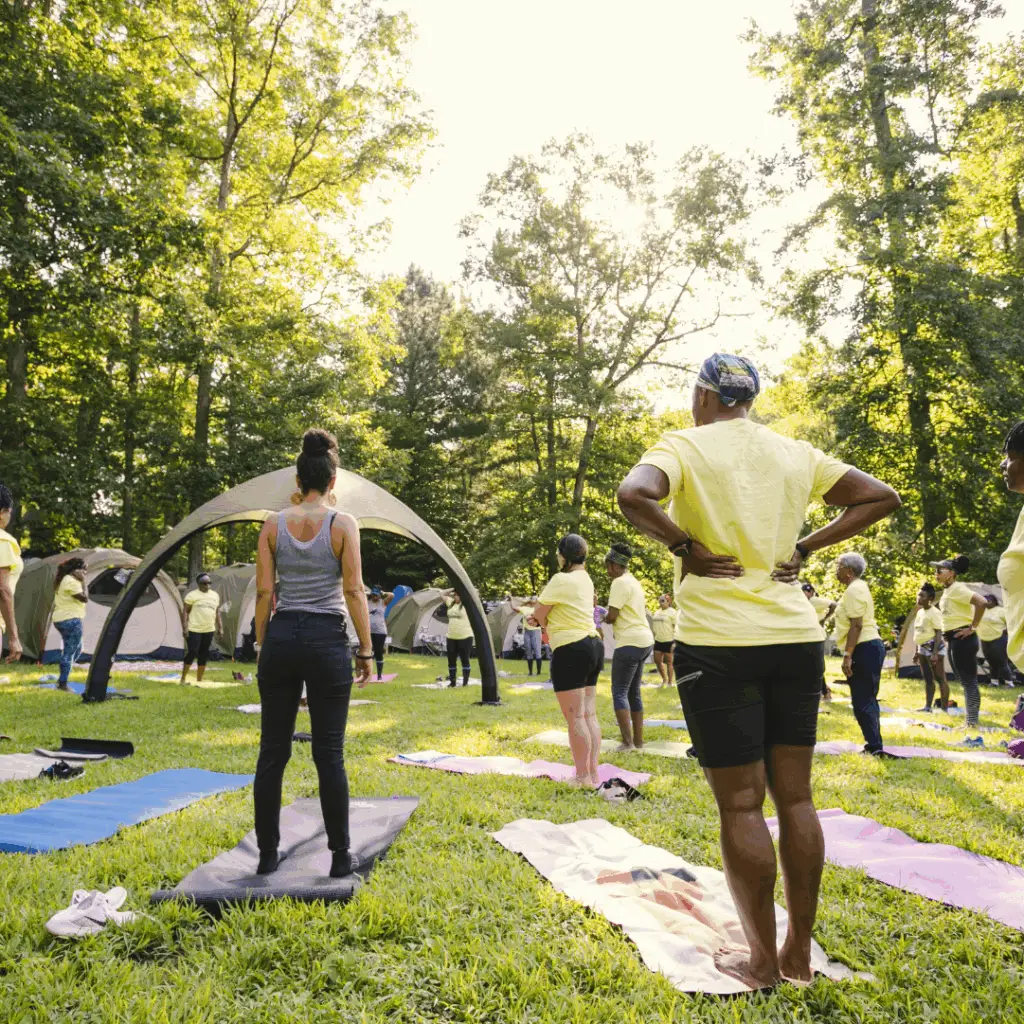 Corporate team doing yoga